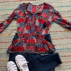 Red Printed Peplum Top